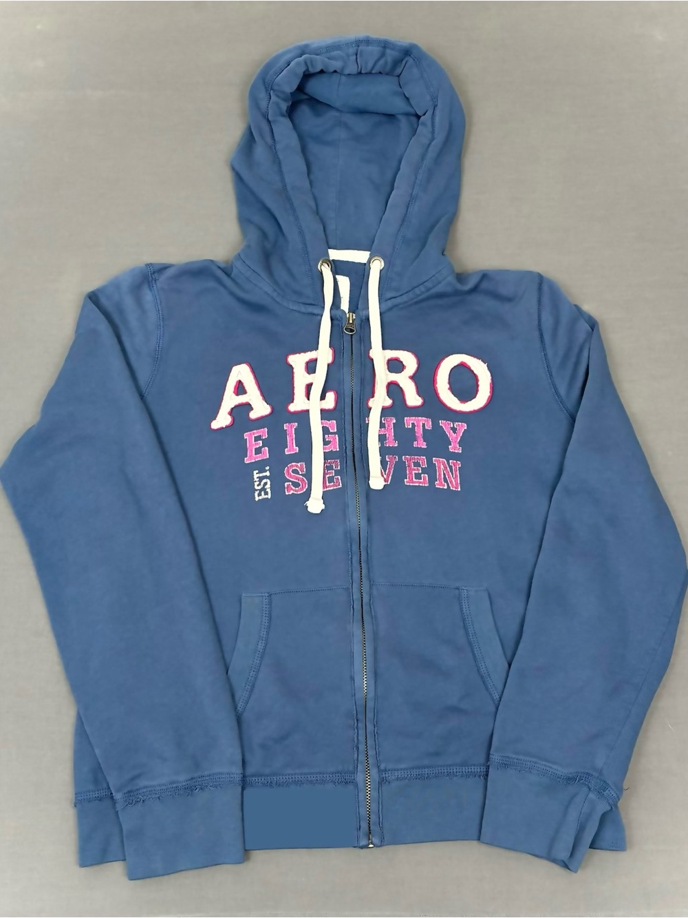 Y2K Aeropostale Spellout Full Zip Hoodie Women's Size Medium Blue & Pink